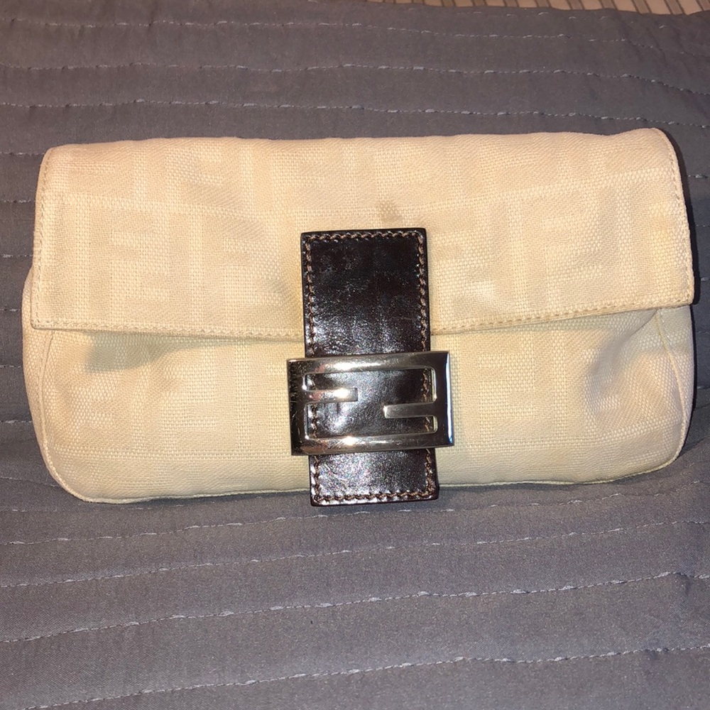 FENDI Zucca Baguette Canvas Leather Shoulder Bag